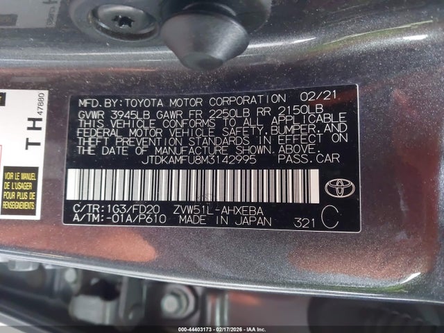 2021 TOYOTA PRIUS JTDKAMFU8M3142995 Photo 8