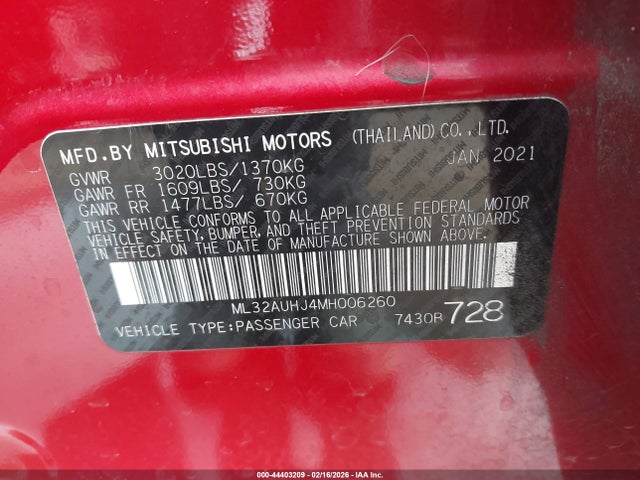 ML32AUHJ4MH006260 Mitsubishi Mirage Carbonite Edition/es/le