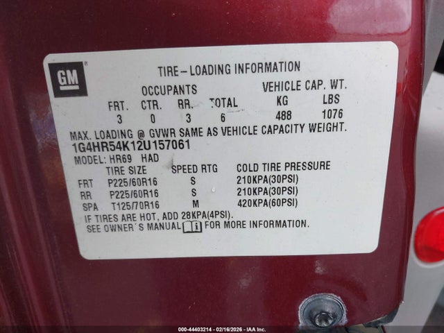 44403214 :رقم المزاد ، 1G4HR54K12U157061 vin ، 2002 Buick Lesabre Limited مزاد بيع