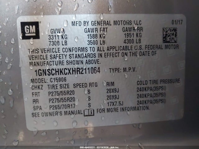 1GNSCHKCXHR211064 Chevrolet Suburban Lt