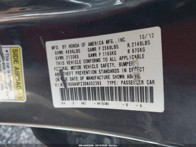 Aukcja sprzedaży 2013 Acura Tl 3.5, vin: 19UUA8F23DA002395, numer aukcji: 44403246