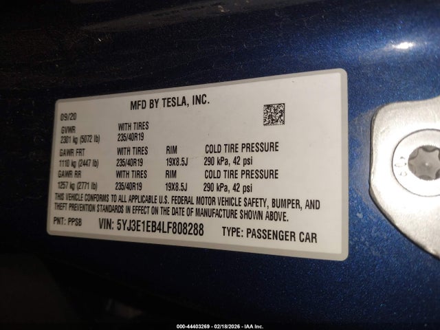 Продажа на аукционе авто 2020 Tesla Model 3 Long Range Dual Motor All-wheel Drive, vin: 5YJ3E1EB4LF808288, номер лота: 44403269