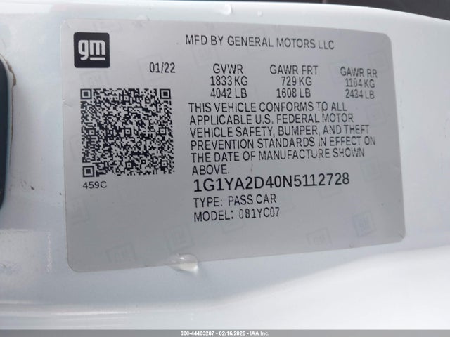 2022 CHEVROLET CORVETTE STINGRAY 1G1YA2D40N5112728 Photo 8