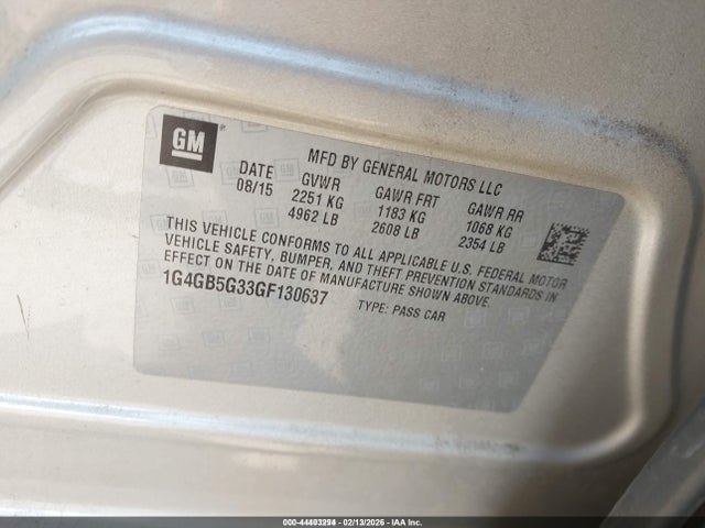 Продаж на аукціоні авто 2016 Buick Lacrosse Leather, vin: 1G4GB5G33GF130637, номер лоту: 44403294