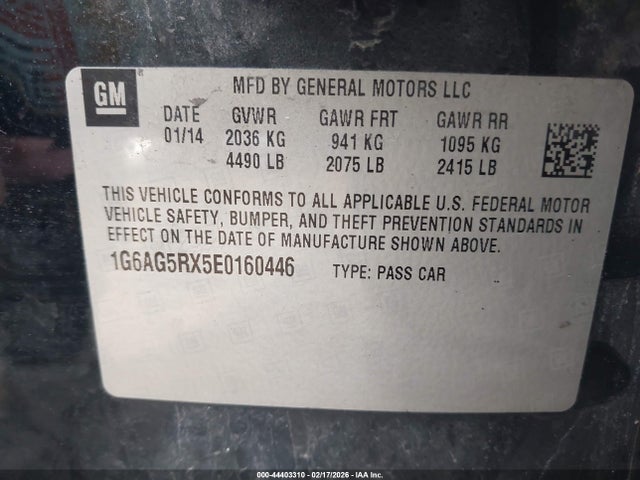 2014 Cadillac Ats Standard მანქანა იყიდება აუქციონზე, vin: 1G6AG5RX5E0160446, აუქციონის ნომერი: 44403310