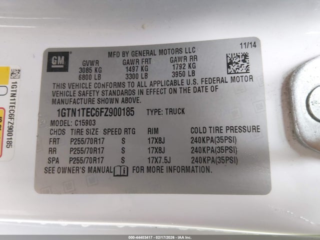 Auction sale of the 2015 Gmc Sierra 1500, vin: 1GTN1TEC6FZ900185, lot number: 44403417