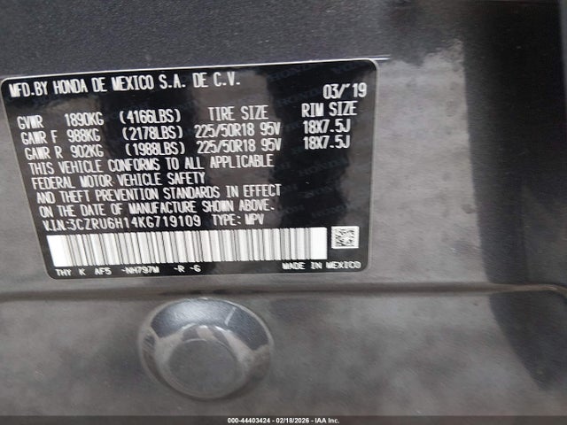 2019 HONDA HR-V 3CZRU6H14KG719109 Photo 8