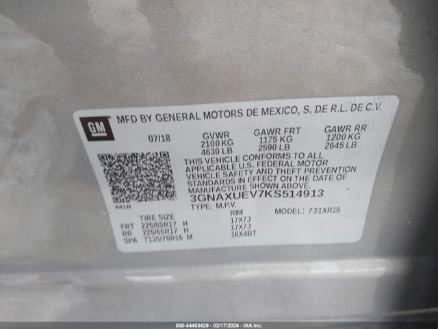 3GNAXUEV7KS514913 Chevrolet EQUINOX LT