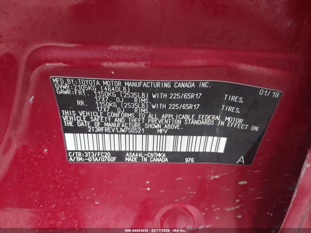2T3RFREV1JW750521 Toyota Rav4 Xle