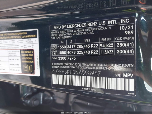 4JGFF5KE0NA598957 Mercedes-Benz Gls 450 4matic