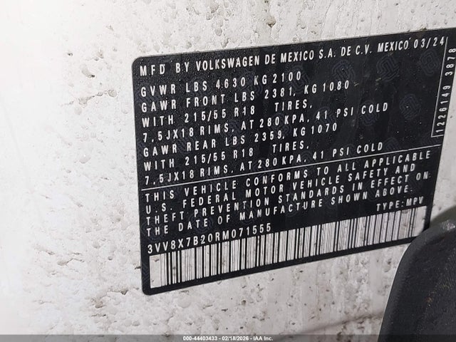 2024 VOLKSWAGEN TAOS 3VV8X7B20RM071555 Photo 8