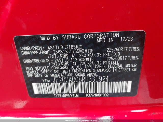 Продаж на аукціоні авто 2024 Subaru Crosstrek Premium, vin: JF2GUADC8RH331924, номер лоту: 44403466