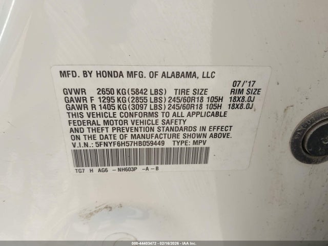 Honda Pilot Ex-l 2017 5FNYF6H57HB059449 Image 9