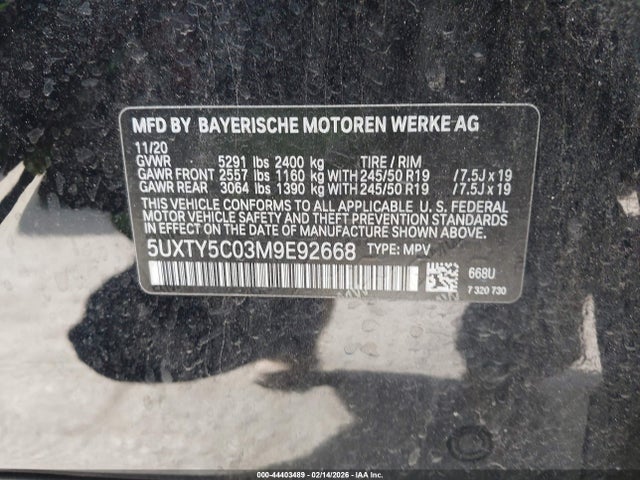 Aukcja sprzedaży 2021 Bmw X3 Xdrive30i, vin: 5UXTY5C03M9E92668, numer aukcji: 44403489