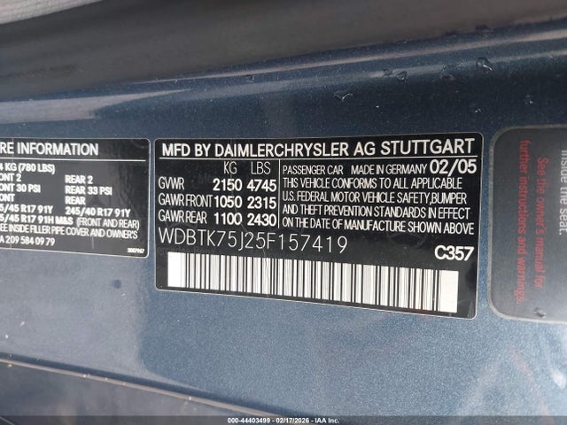 2005 MERCEDES-BENZ CLK 500 WDBTK75J25F157419 Photo 8