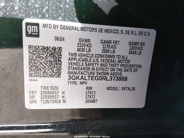 Aukcja sprzedaży 2024 Gmc Terrain Awd Sle, vin: 3GKALTEG0RL373868, numer aukcji: 44403506