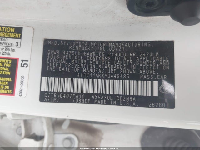 4T1C11AKXMU449485 Toyota CAMRY LE