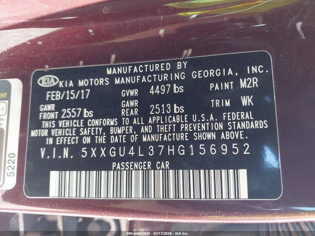 2017 KIA OPTIMA 5XXGU4L37HG156952 Photo 8