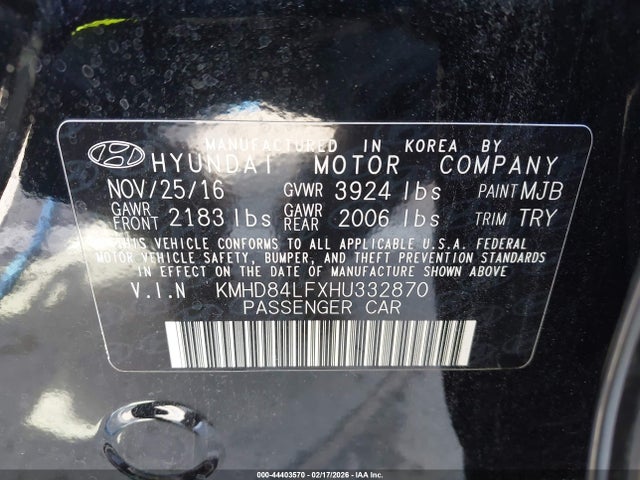 KMHD84LFXHU332870 Hyundai Elantra Limited