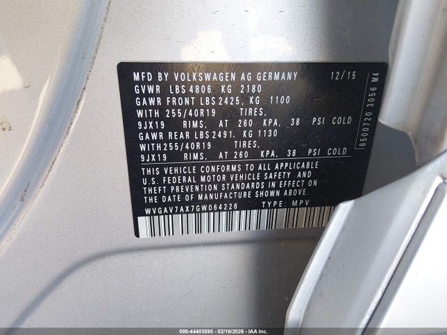 2016 VOLKSWAGEN TIGUAN WVGAV7AX7GW064226 Photo 8