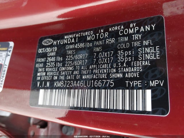 2020 HYUNDAI TUCSON KM8J23A46LU166775 Photo 8