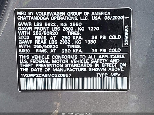 Aukcja sprzedaży 2021 Volkswagen Atlas 2.0t Se W/technology, vin: 1V2WP2CA6MC520857, numer aukcji: 44403638