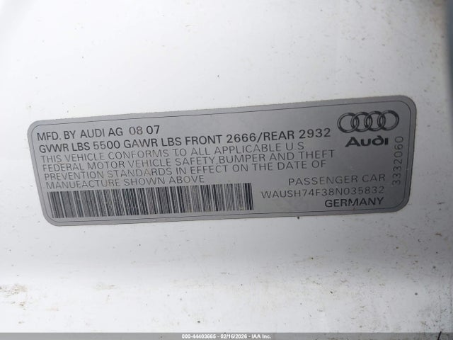 2008 AUDI A6 WAUSH74F38N035832 Photo 8