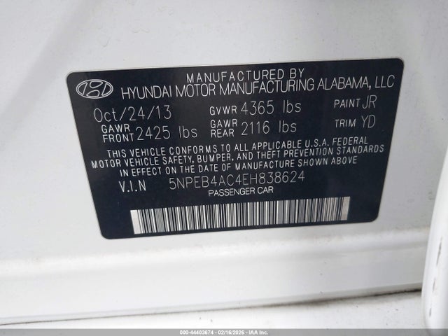 Hyundai SONATA GLS 2014 5NPEB4AC4EH838624 Image 9