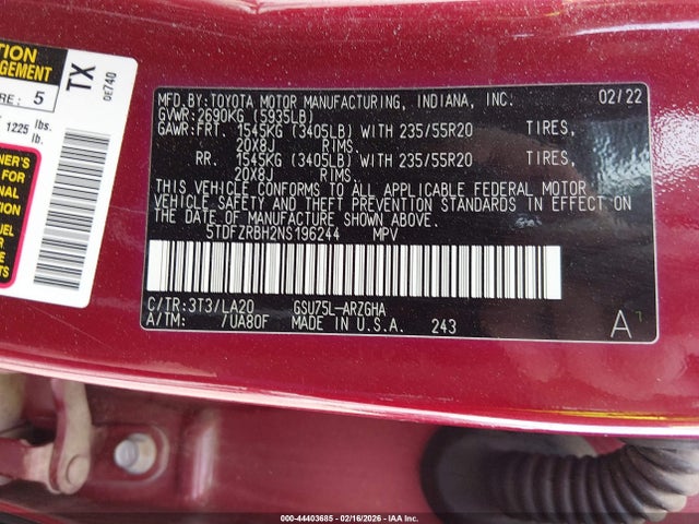Toyota Highlander Platinum 2022 5TDFZRBH2NS196244 Image 9