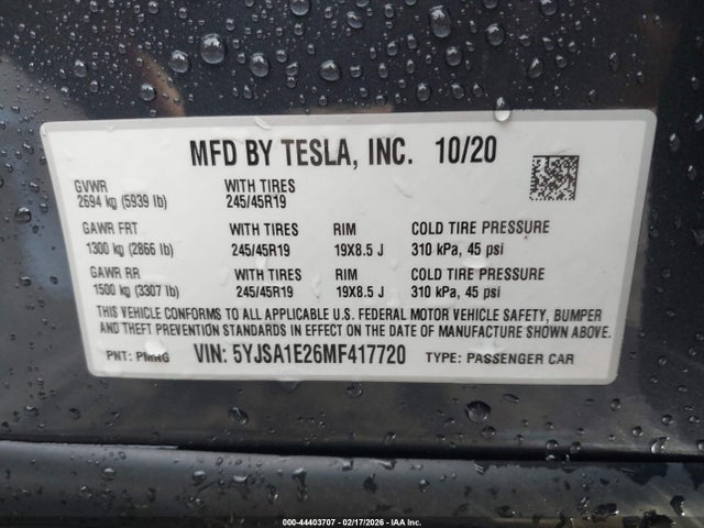 Aukcja sprzedaży 2021 Tesla Model S Long Range Dual Motor All-wheel Drive/long Range Plus Dual Motor All-wheel Drive, vin: 5YJSA1E26MF417720, numer aukcji: 44403707