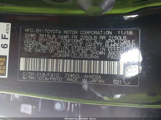 JTDKBRFU0J3082846 Toyota Prius One