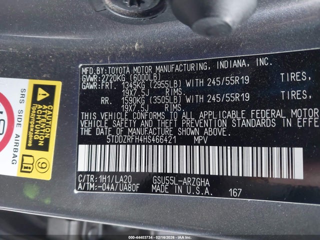 2017 TOYOTA HIGHLANDER 5TDDZRFH4HS466421 Photo 8