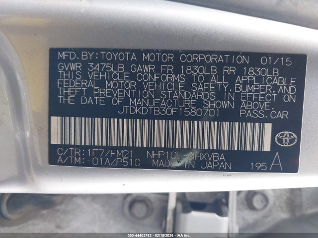 JTDKDTB30F1580701 Toyota Prius C Two