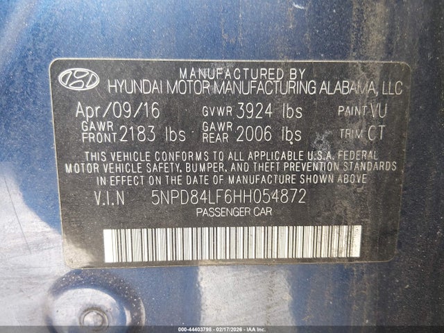 Hyundai Elantra Limited 2017 5NPD84LF6HH054872 Image 9