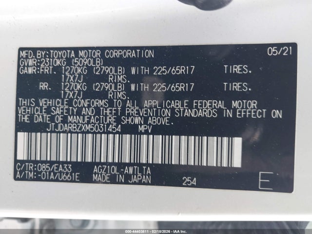 Aukcja sprzedaży 2021 Lexus Nx 300, vin: JTJDARBZXM5031454, numer aukcji: 44403811