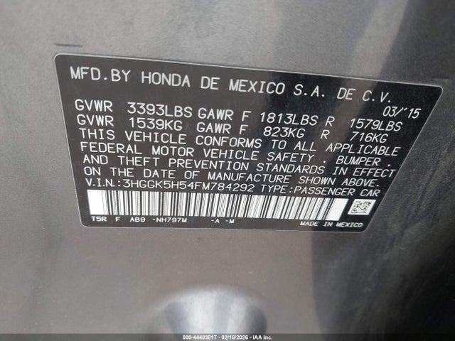 3HGGK5H54FM784292 Honda FIT LX