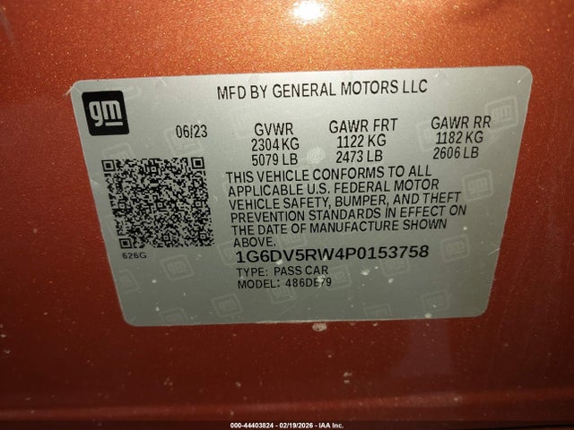 44403824 :رقم المزاد ، 1G6DV5RW4P0153758 vin ، 2023 Cadillac Ct5-v V-series مزاد بيع
