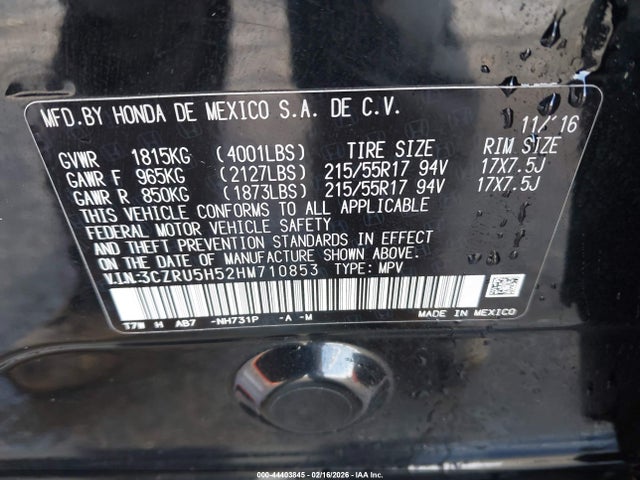 3CZRU5H52HM710853 Honda HR-V EX