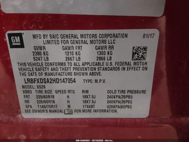 Продаж на аукціоні авто 2017 Buick Envision Essence, vin: LRBFXDSA2HD147054, номер лоту: 44403851