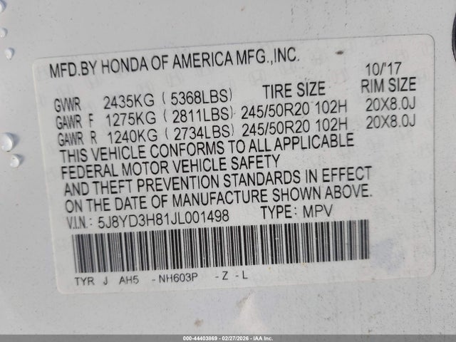 Продаж на аукціоні авто 2018 Acura Mdx Advance Package, vin: 5J8YD3H81JL001498, номер лоту: 44403869