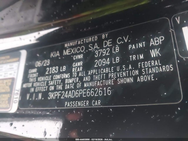 3KPF24AD6PE662616 KIA Forte Lxs