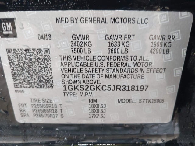 Aukcja sprzedaży 2018 Gmc Yukon Xl Slt, vin: 1GKS2GKC5JR318197, numer aukcji: 44403906