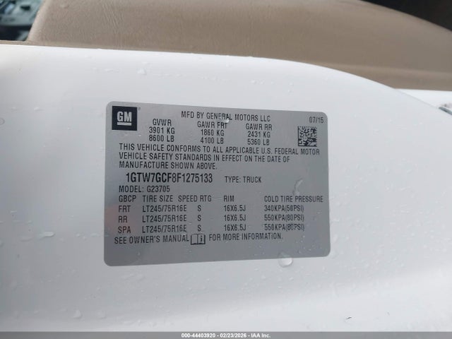 GMC Savana 2500 Work Van 2015 1GTW7GCF8F1275133 Image 9