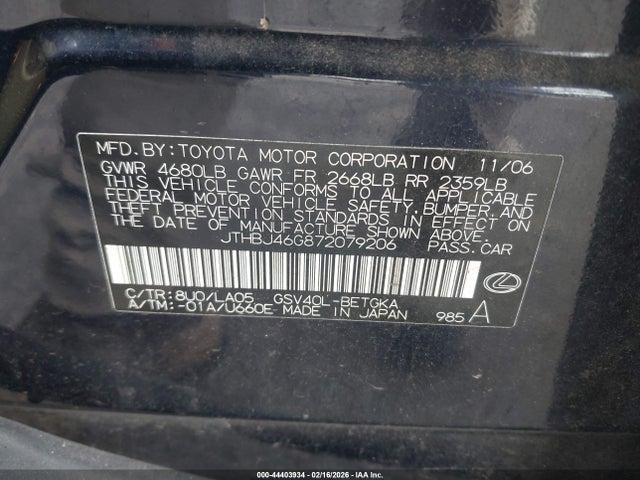 2007 LEXUS ES 350 JTHBJ46G872079206 Photo 8