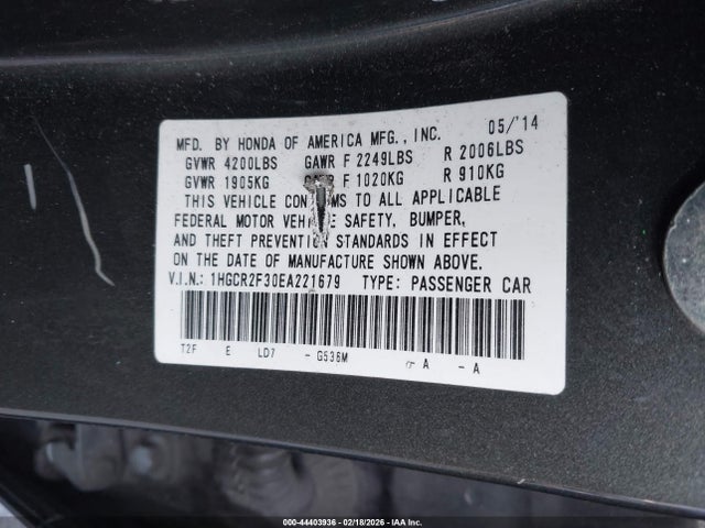 Honda ACCORD LX 2014 1HGCR2F30EA221679 Image 9
