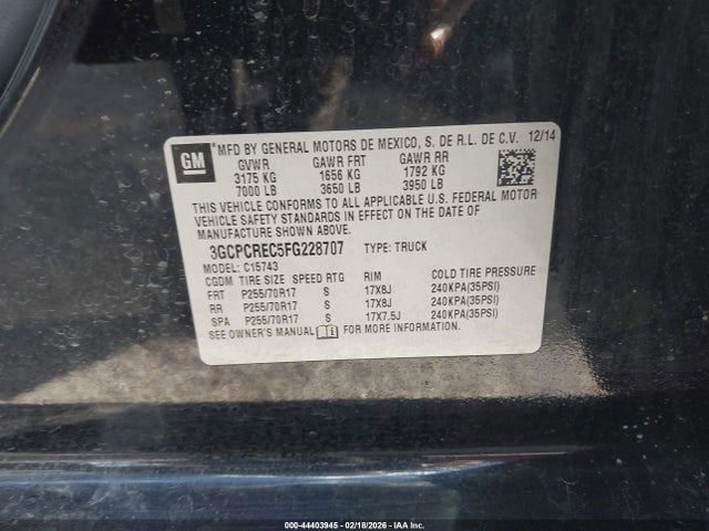3GCPCREC5FG228707 Chevrolet Silverado 1500 1lt