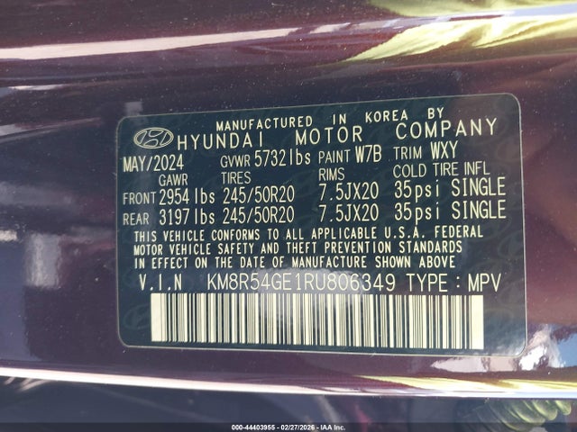 KM8R54GE1RU806349 Hyundai Palisade Limited
