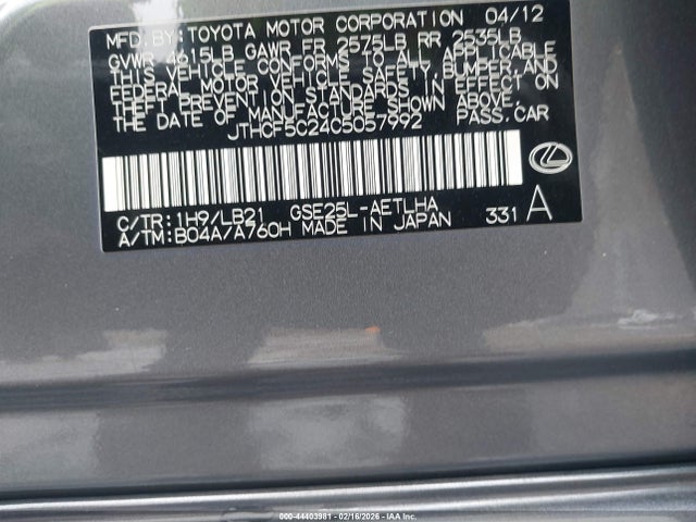 2012 LEXUS IS 250 JTHCF5C24C5057992 Photo 8
