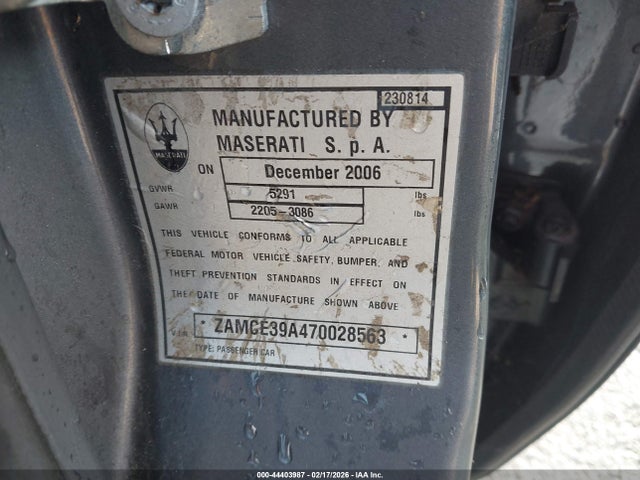 2007 MASERATI QUATTROPORTE ZAMCE39A470028563 Photo 8