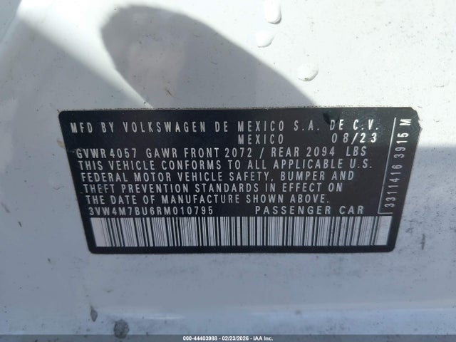Продаж на аукціоні авто 2024 Volkswagen Jetta 1.5t S, vin: 3VW4M7BU6RM010795, номер лоту: 44403988